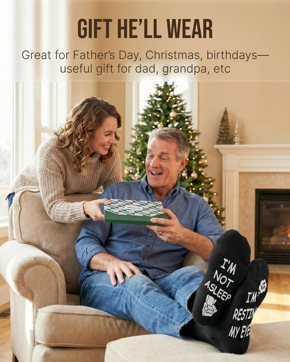 Chaussettes fantaisie « Je repose mes yeux » – Cadeau pour papa